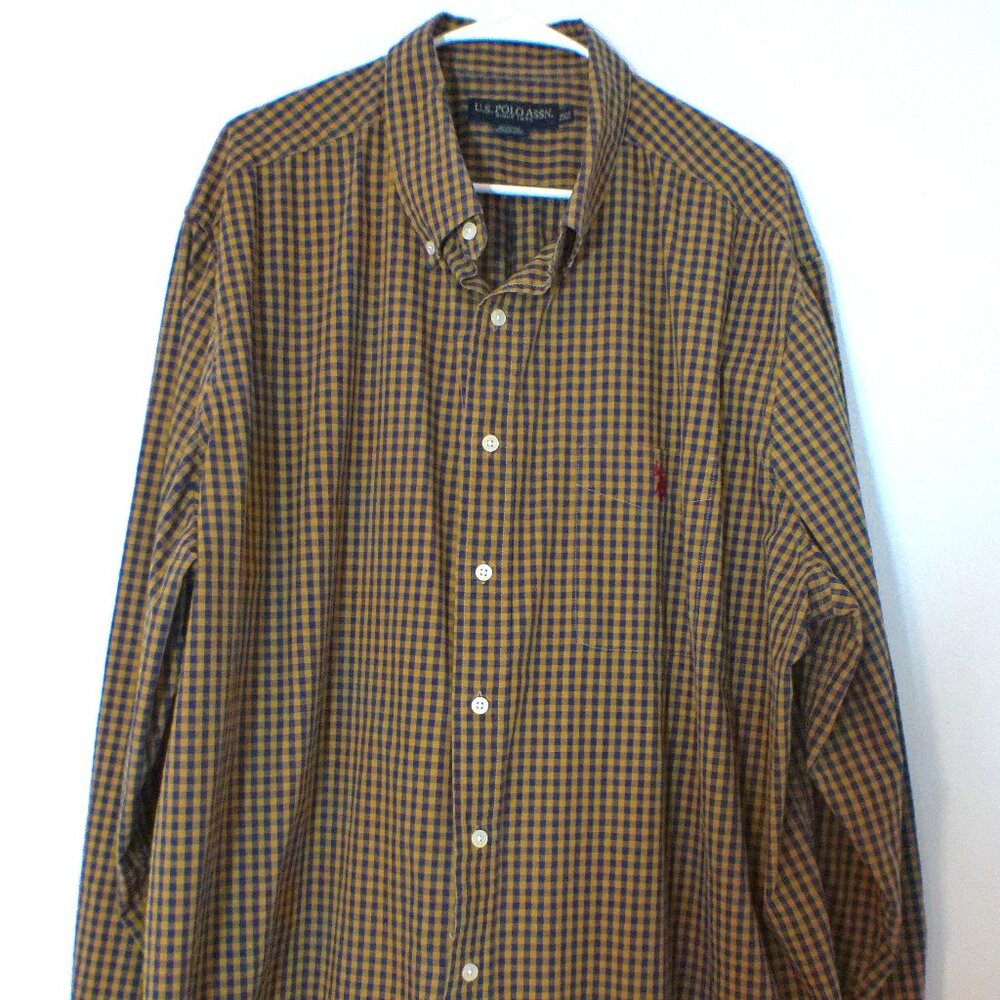 U.S. Polo Assn. Men’s 2XLT Big & Tall Button Down Shirt Blue Yellow Gingham